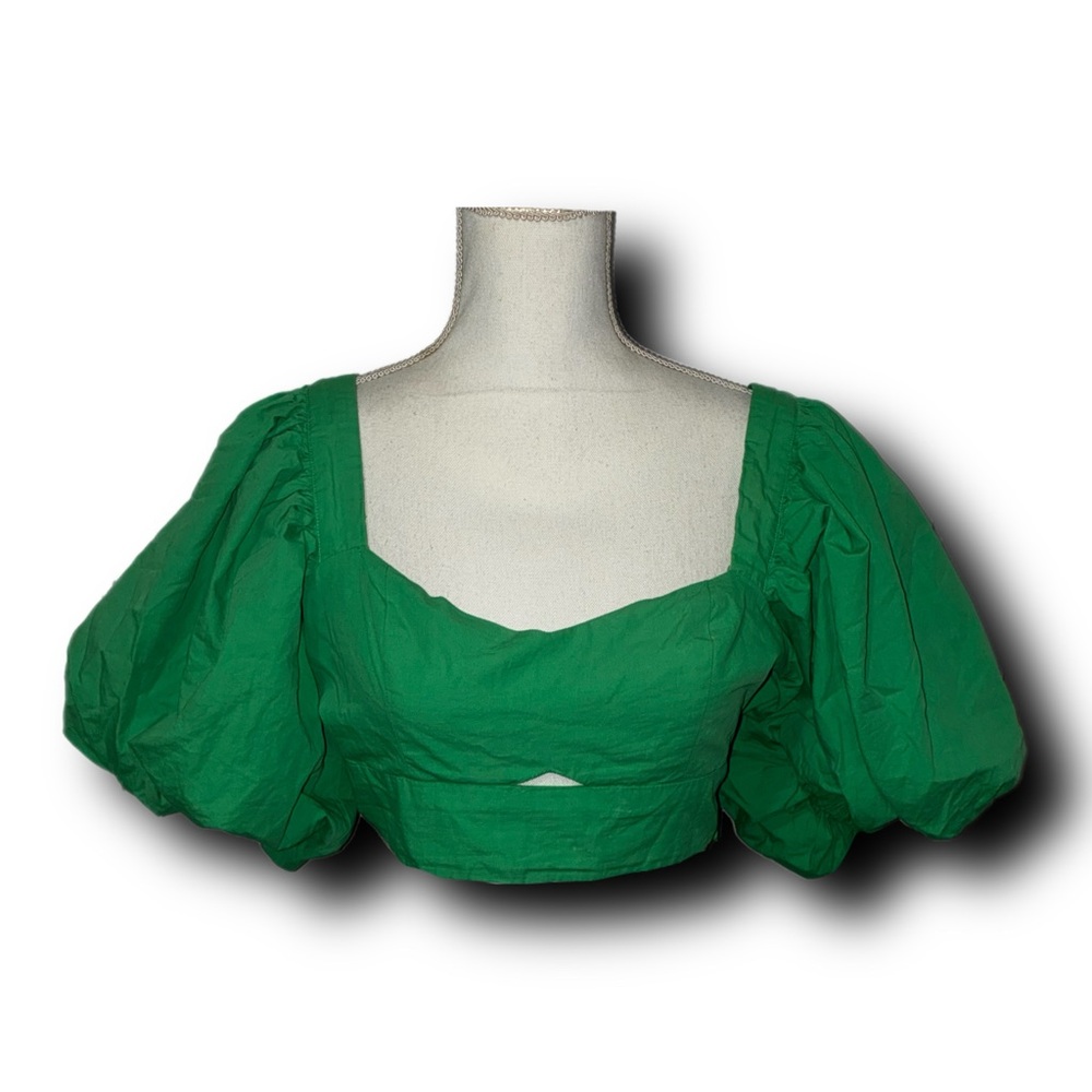 Showpo. Green Cottagecore Puff Sleeve Crop Top Festival Vibes Whimsycore Cotton